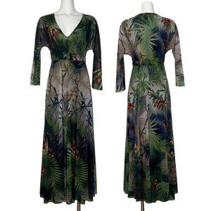 Jean Paul Gaultier Soleil Maxi Dress M Floral Long Sleeve V-Neck Designer Rare